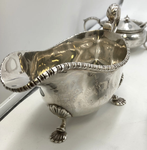 Garrard Sterling Silver Dinner Suite of Salts, Pots, Sauce Boats Kings Pattern