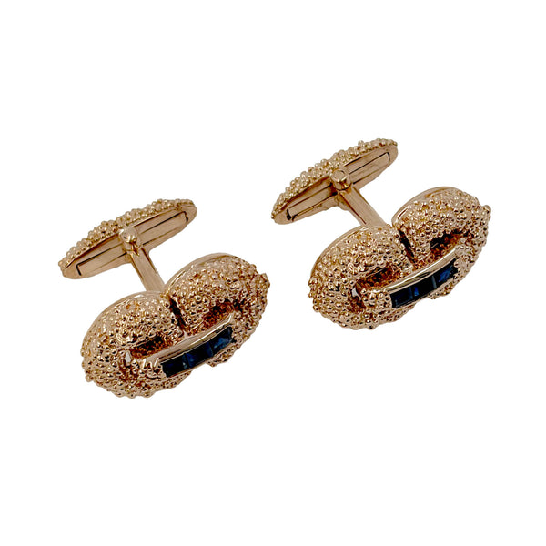 Cartier Textured Rose Gold & Sapphire Interlocking Cufflinks