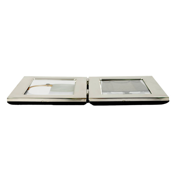 Del Conte Sterling Silver Double Picture Frame with Wood Back New In Box