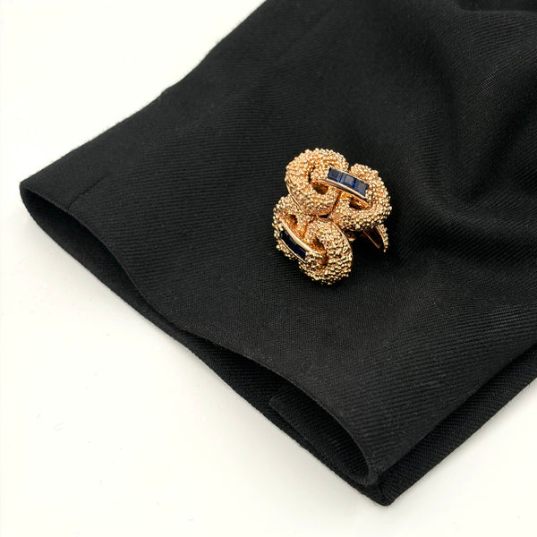 Cartier Textured Rose Gold & Sapphire Interlocking Cufflinks