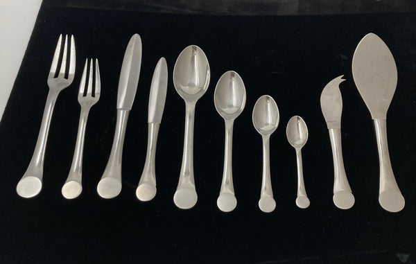 Rare Puiforcat Stainless Steel Flatware Set in Wave Pattern in Art Deco Style