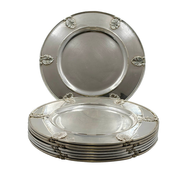 Rare Gianmaria Buccellati Set of 8 Sterling Silver Chargers in Laura Pattern