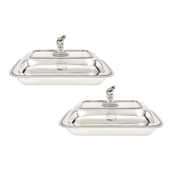 William Frisbee Pair of English Georgian Sterling Silver 1810 Covered Dishes