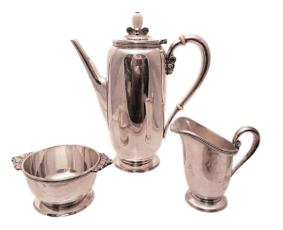 3-Piece International Sterling Silver Bachelor Tea / Coffee Set in Art Moderne Style