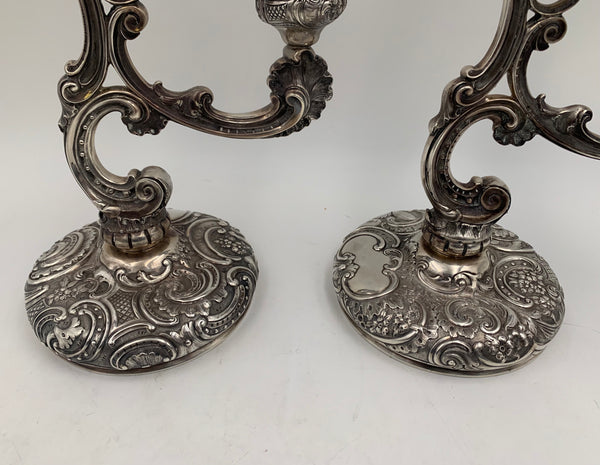 Leuchars English 1889 Pair of 3-Light Sterling Silver Candelabra in Rococo Style