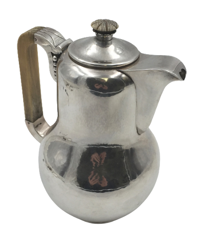 Danish Hand Hammered Sterling Silver Coffee Pot in Jensen Art Deco and Art Nouveau Style