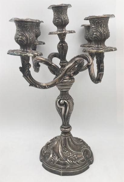 Pair of Rococo Style Silver 5-Light Candelabra