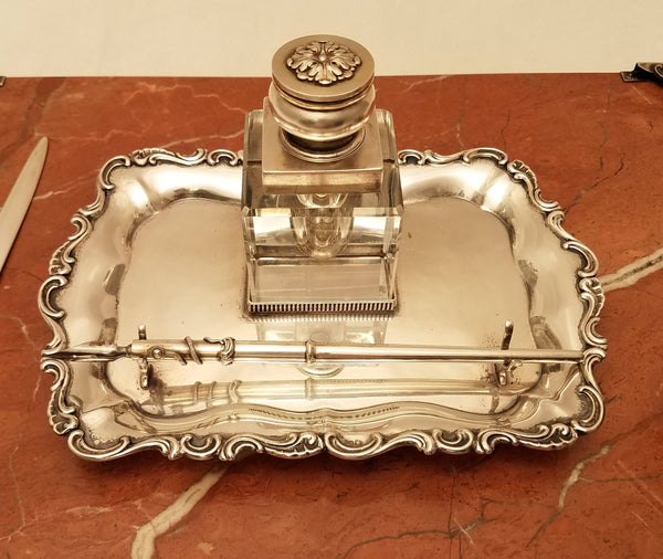 Russian Silver and Marble Desk Set with Inkwell, Letter Opener, and Blotters