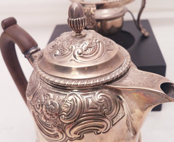 English Sterling Silver Coffee Pot and Warming Base in Edwardian Style